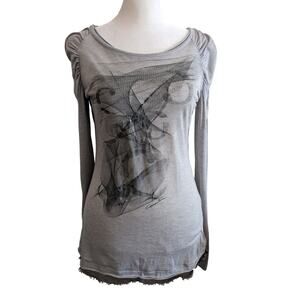 Caractère Caractere Silver Sheer Ruched Sleeve Abstract Tshirt Small